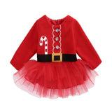 children's skirt round neck long sleeve Santa mesh dress