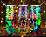 New! Designs 20 Oz Tumblers Skull and Flowers Neon 858