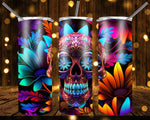 New! Designs 20 Oz Tumblers Skull and Flowers Neon 858