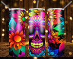 New! Designs 20 Oz Tumblers Skull and Flowers Neon 858