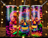 New! Designs 20 Oz Tumblers Skull and Flowers Neon 858