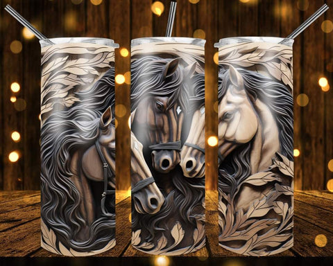 New! Designs 20 Oz Tumblers Wooden Carved Horses 868