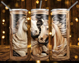 New! Designs 20 Oz Tumblers Wooden Carved Horses 868