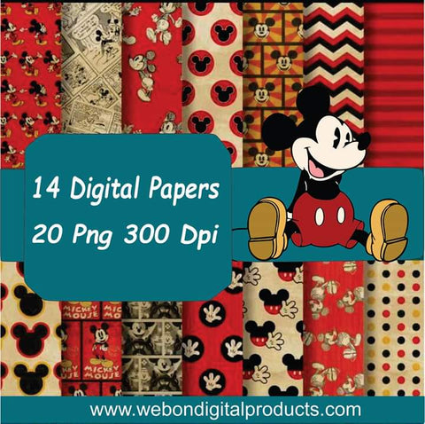 New! Designs Mickey and Minnie Classics Clipart and Digital Paper 01